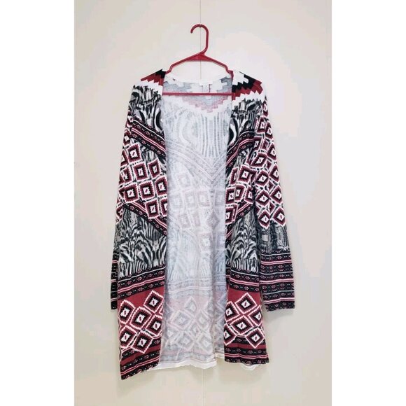 Chico's Sweaters - Chicos 3 Womens 16 Duster Cardigan Open Front Geometric Aztec Southwest Office